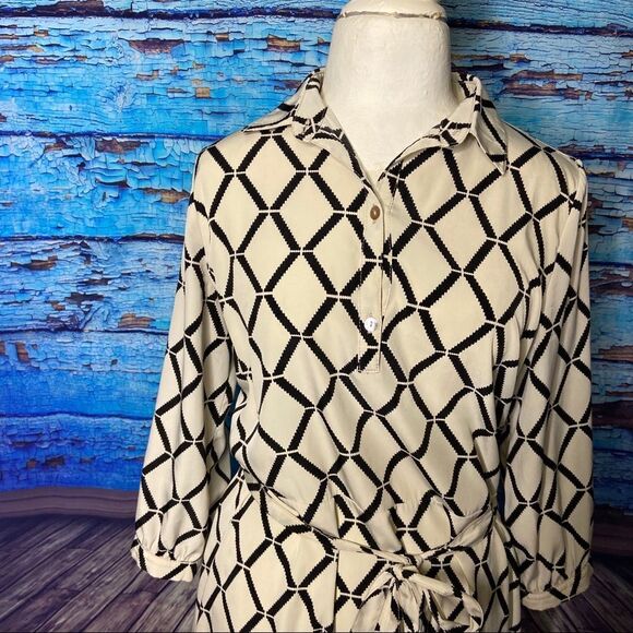 JustFab dress large wheat and black geometric dres - Picture 2 of 11